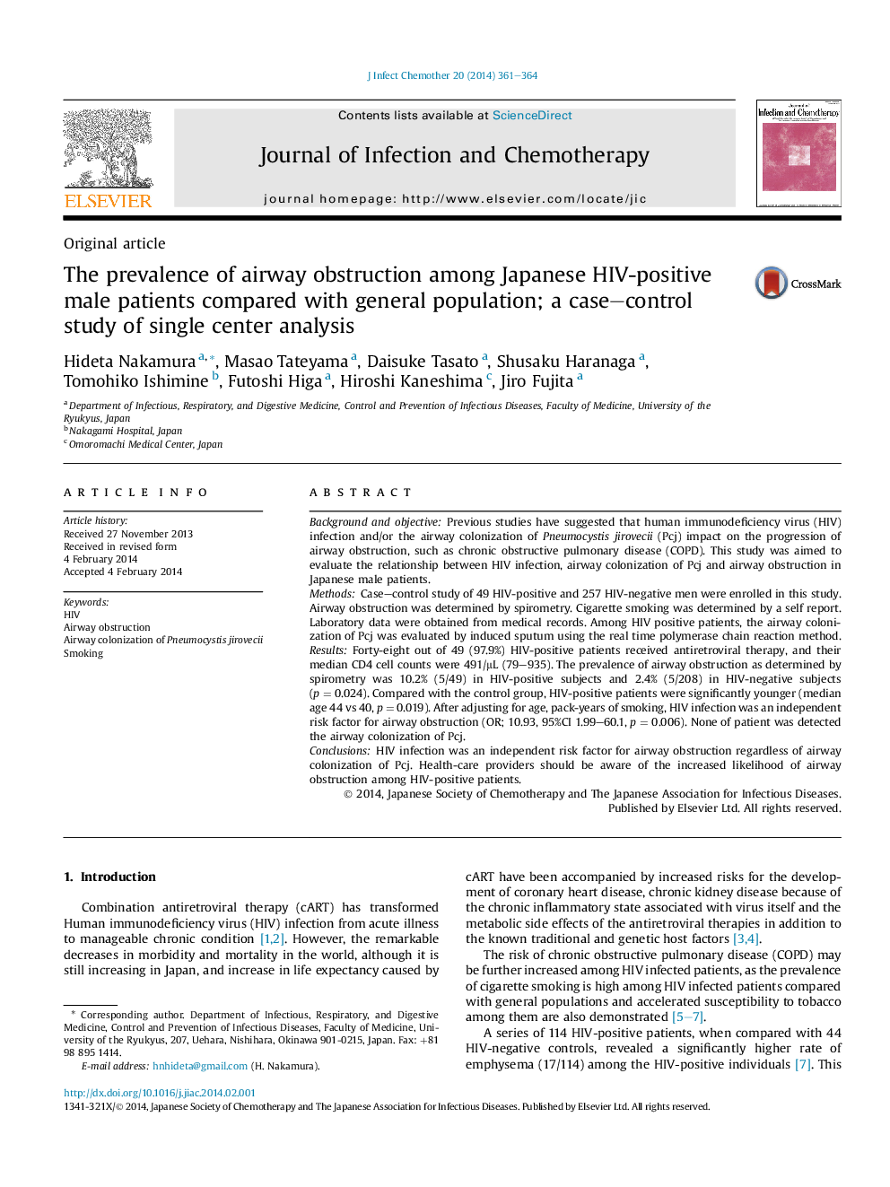 The prevalence of airway obstruction among Japanese HIV-positive male patients compared with general population; a case–control study of single center analysis