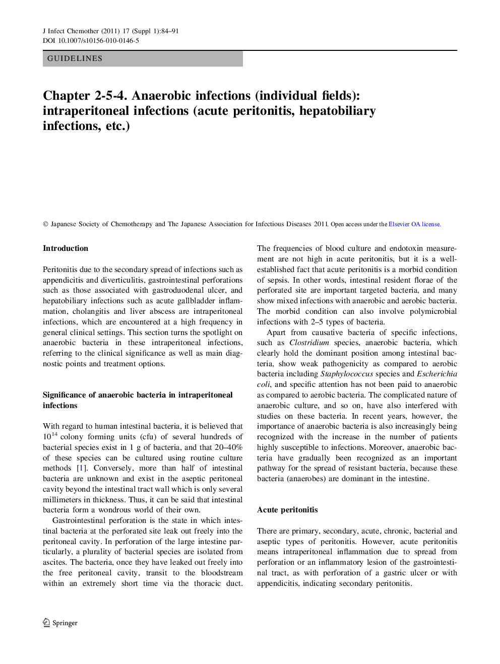 Chapter 2-5-4. Anaerobic infections (individual fields): intraperitoneal infections (acute peritonitis, hepatobiliary infections, etc.)