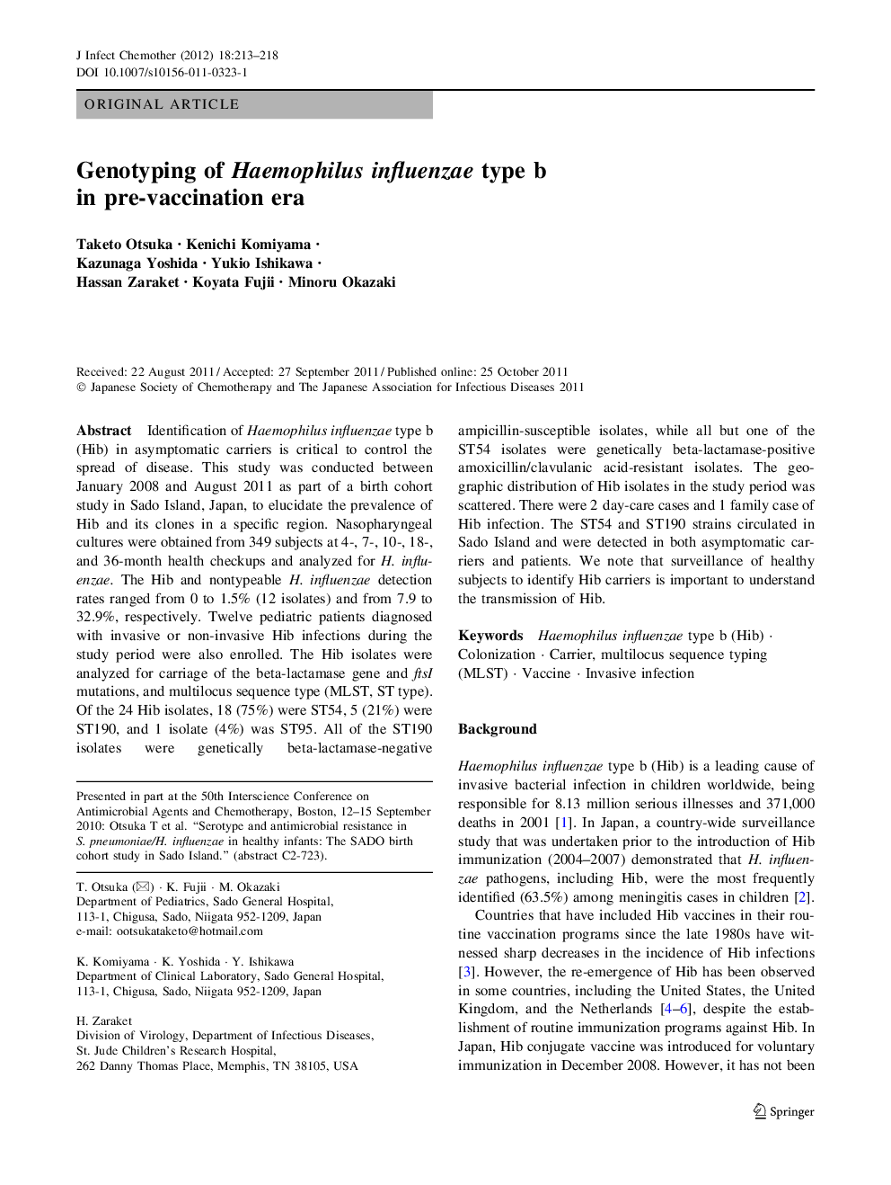 Genotyping of Haemophilus influenzae type b in pre-vaccination era