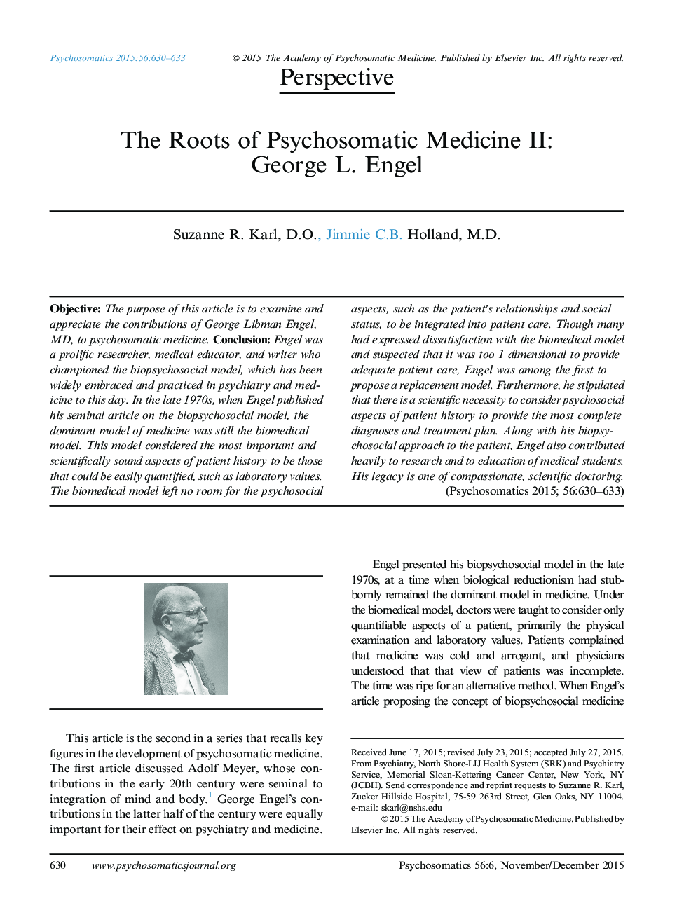 The Roots of Psychosomatic Medicine II: George L. Engel