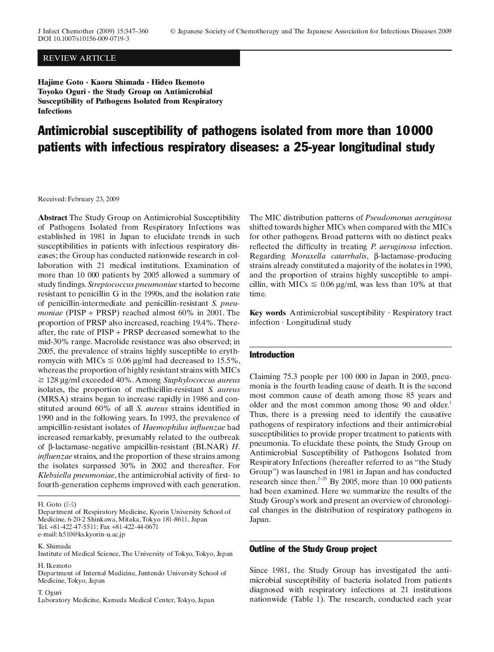 Antimicrobial susceptibility of pathogens isolated from more than 10 000 patients with infectious respiratory diseases: a 25-year longitudinal study
