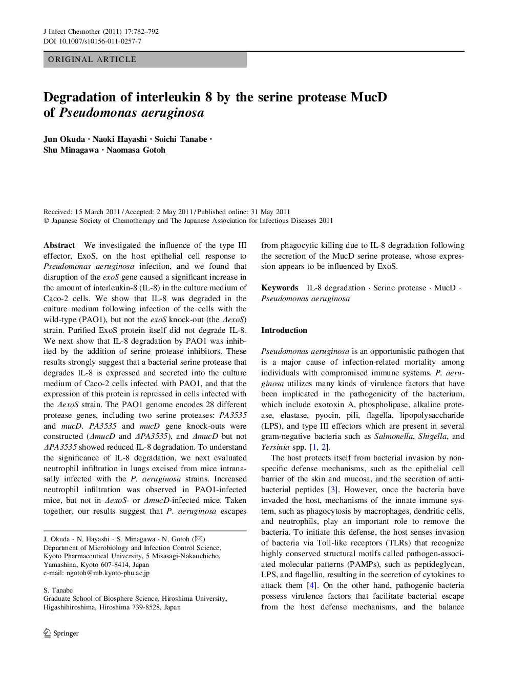 Degradation of interleukin 8 by the serine protease MucD of Pseudomonas aeruginosa