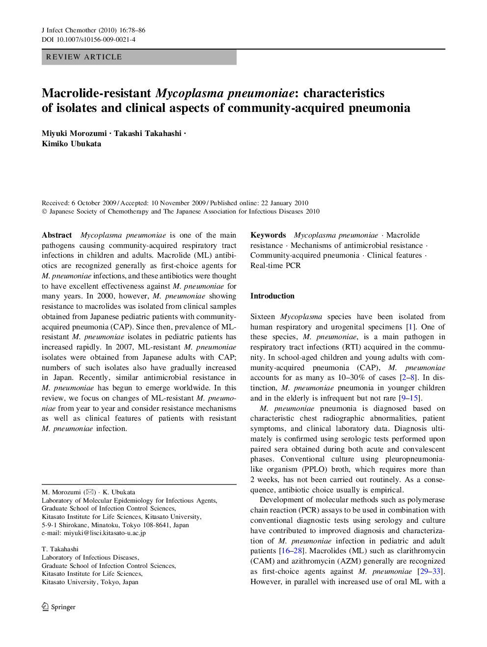 Macrolide-resistant Mycoplasma pneumoniae: characteristics of isolates and clinical aspects of community-acquired pneumonia