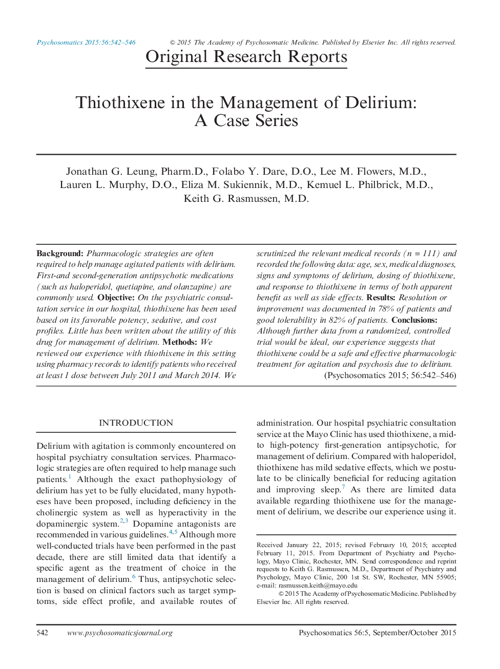 Thiothixene in the Management of Delirium: A Case Series