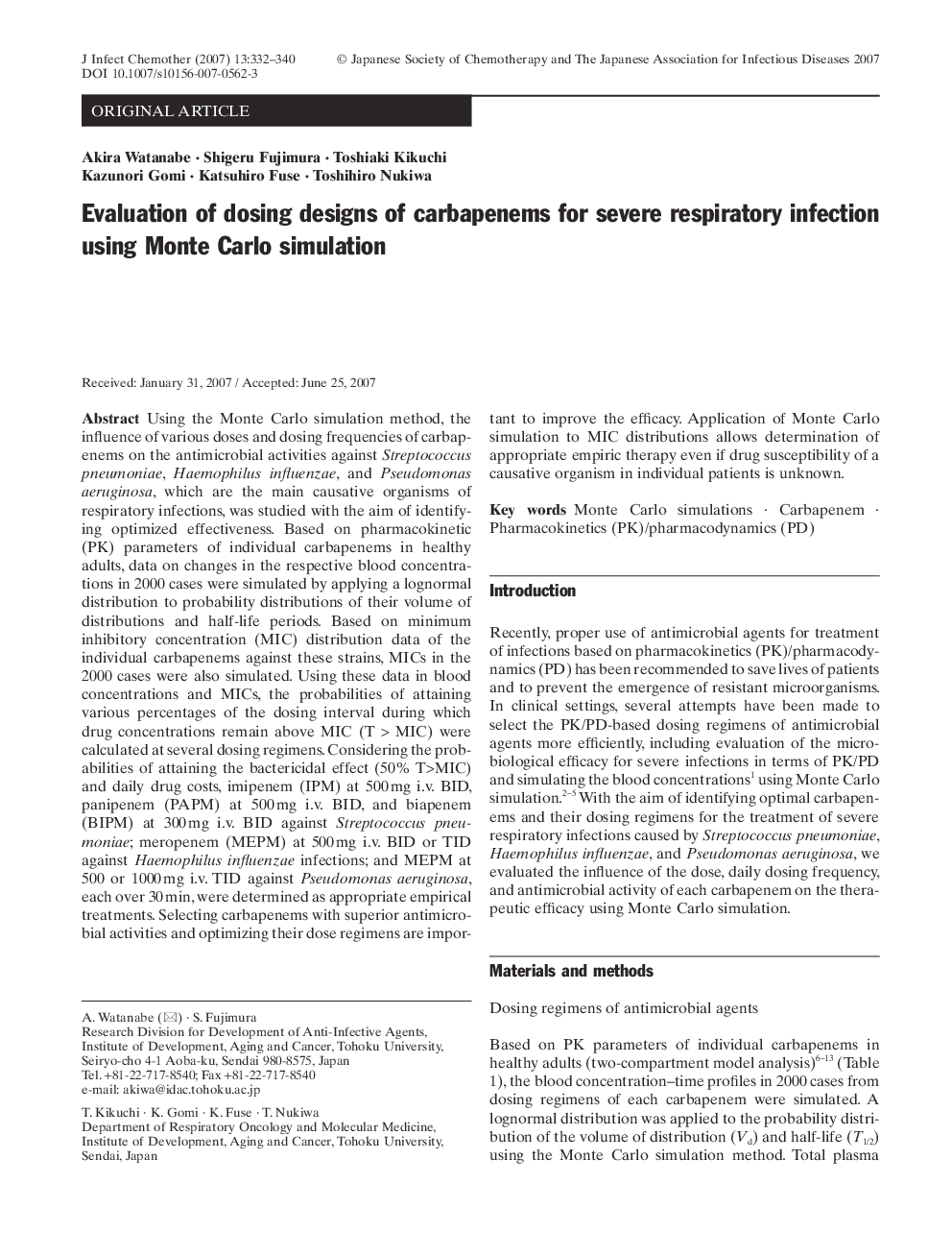 Evaluation of dosing designs of carbapenems for severe respiratory infection using Monte Carlo simulation