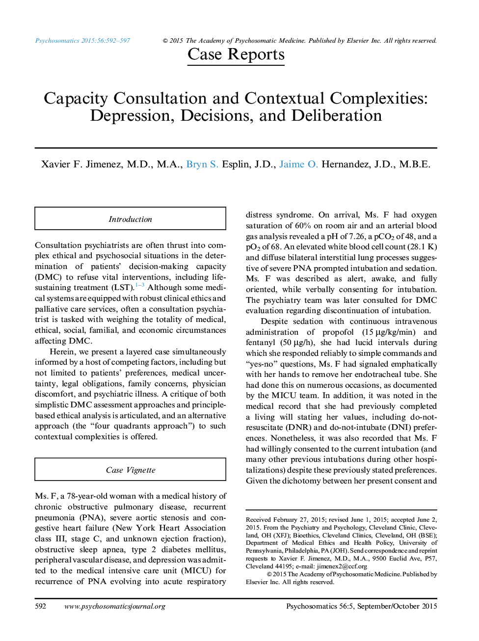 Capacity Consultation and Contextual Complexities: Depression, Decisions, and Deliberation