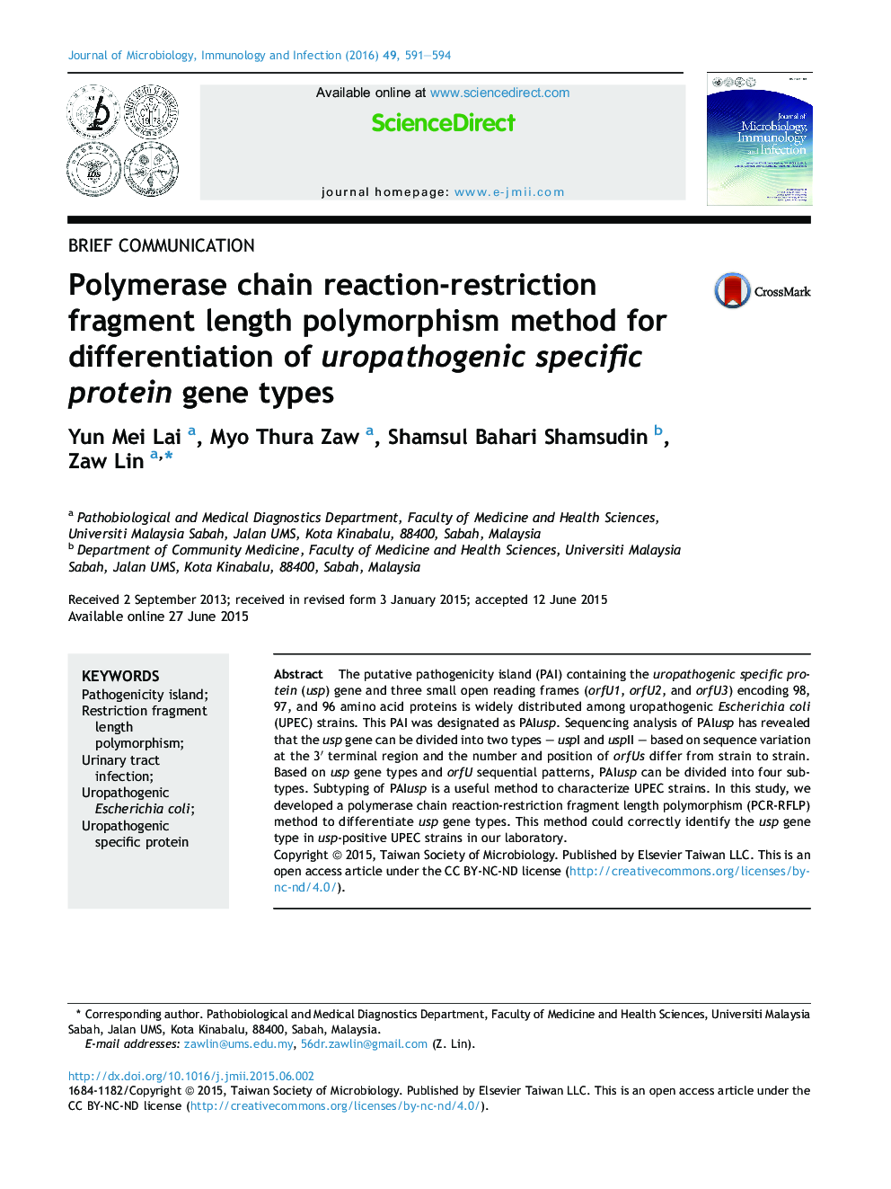 Polymerase chain reaction-restriction fragment length polymorphism method for differentiation of uropathogenic specific protein gene types