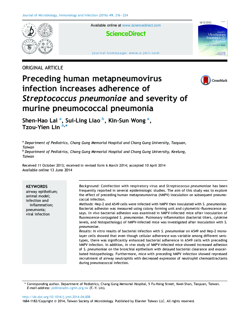 Preceding human metapneumovirus infection increases adherence of Streptococcus pneumoniae and severity of murine pneumococcal pneumonia