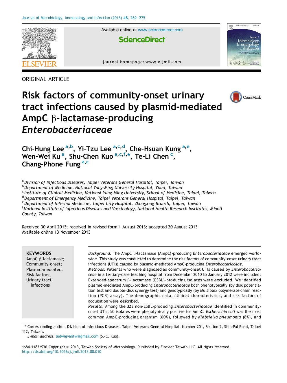 Risk factors of community-onset urinary tract infections caused by plasmid-mediated AmpC β-lactamase-producing Enterobacteriaceae