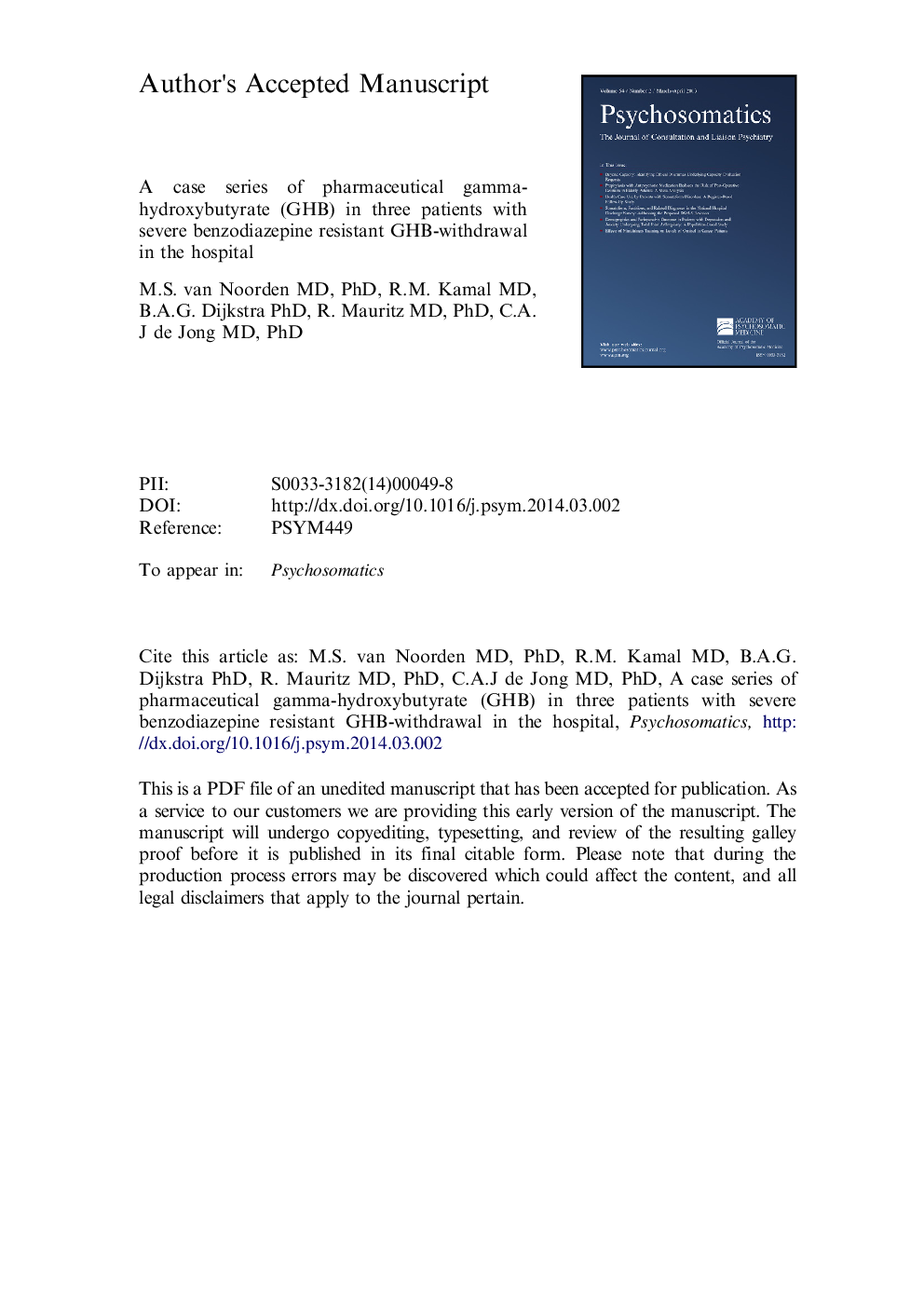 A Case Series of Pharmaceutical Gamma-Hydroxybutyrate in 3 Patients With Severe Benzodiazepine-Resistant Gamma-Hydroxybutyrate Withdrawal in the Hospital