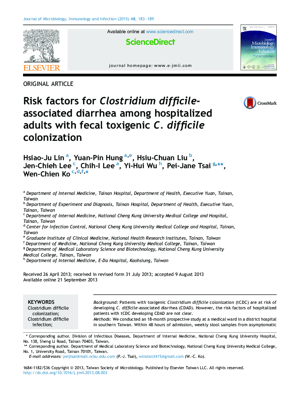 Risk factors for Clostridium difficile-associated diarrhea among hospitalized adults with fecal toxigenic C. difficile colonization