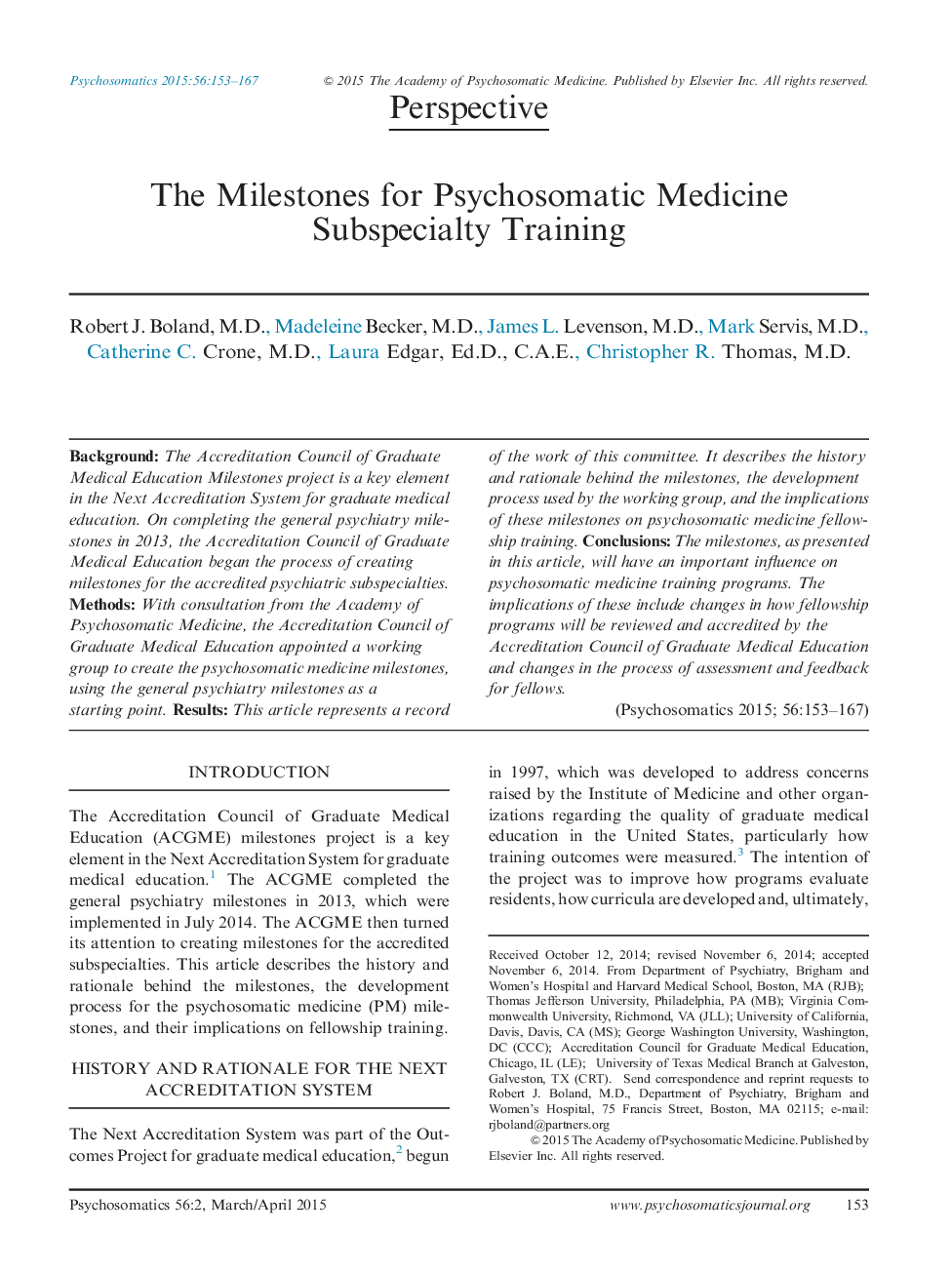 The Milestones for Psychosomatic Medicine Subspecialty Training