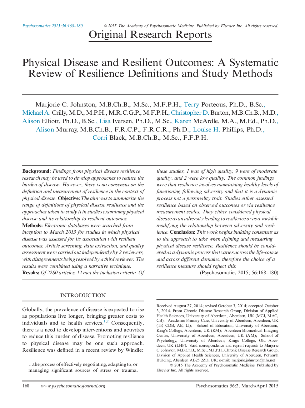 Physical Disease and Resilient Outcomes: A Systematic Review of Resilience Definitions and Study Methods