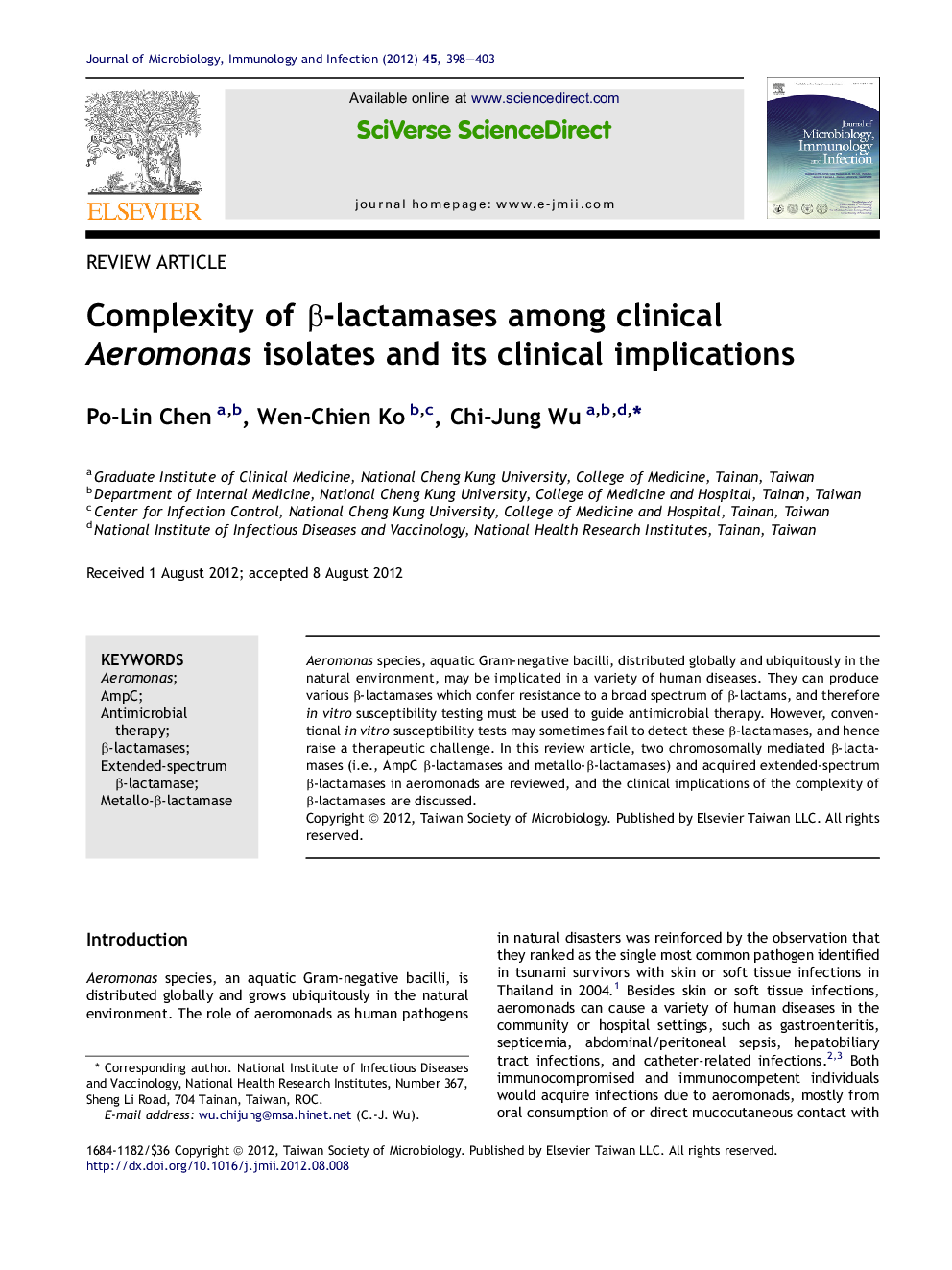 Complexity of β-lactamases among clinical Aeromonas isolates and its clinical implications