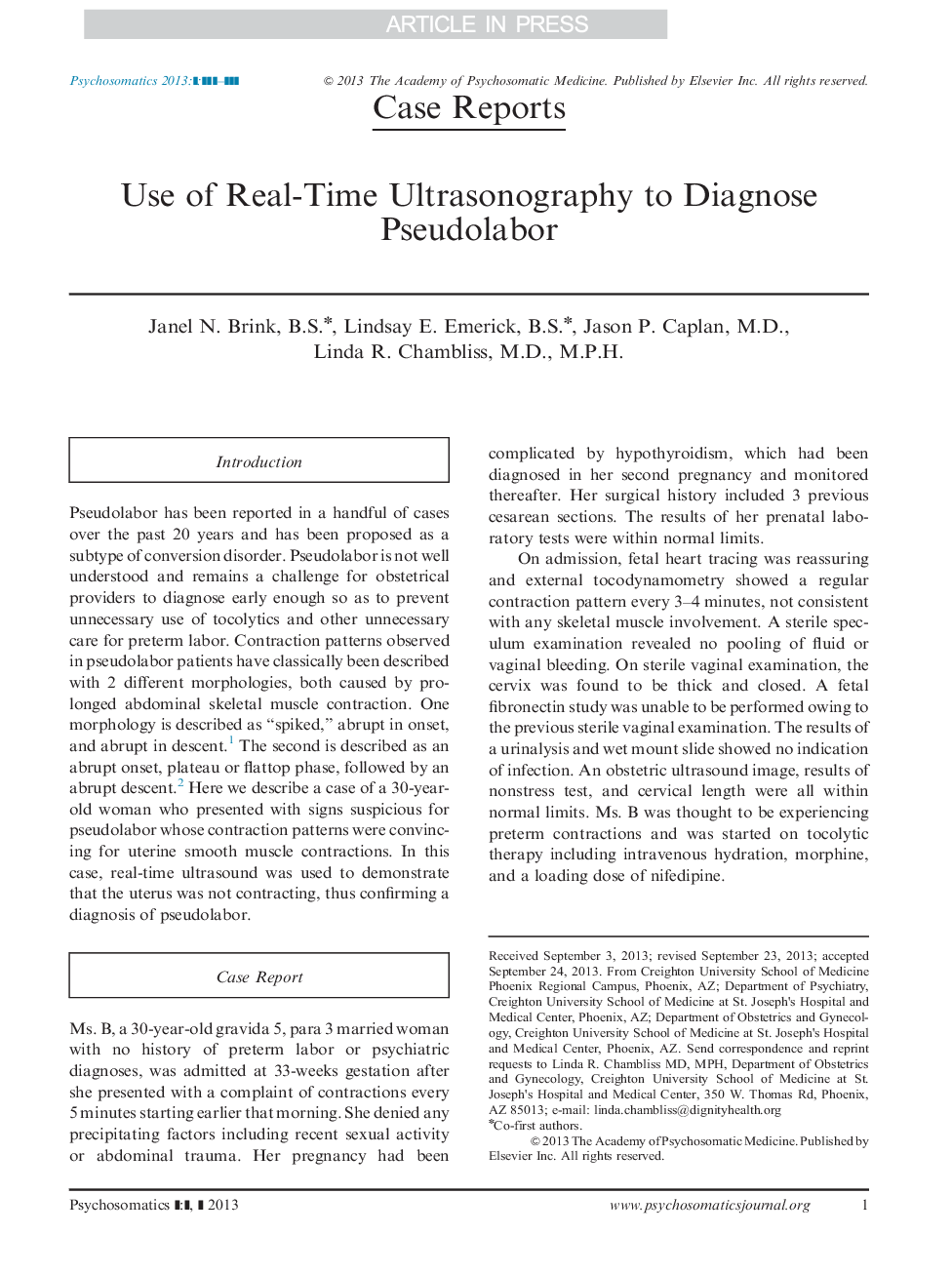 Use of Real-Time Ultrasonography to Diagnose Pseudolabor