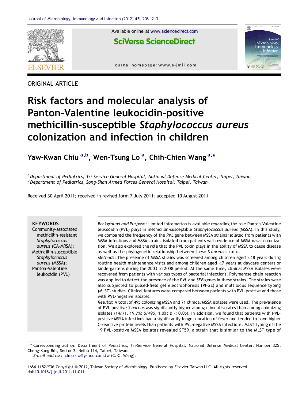 Risk factors and molecular analysis of Panton-Valentine leukocidin-positive methicillin-susceptible Staphylococcus aureus colonization and infection in children