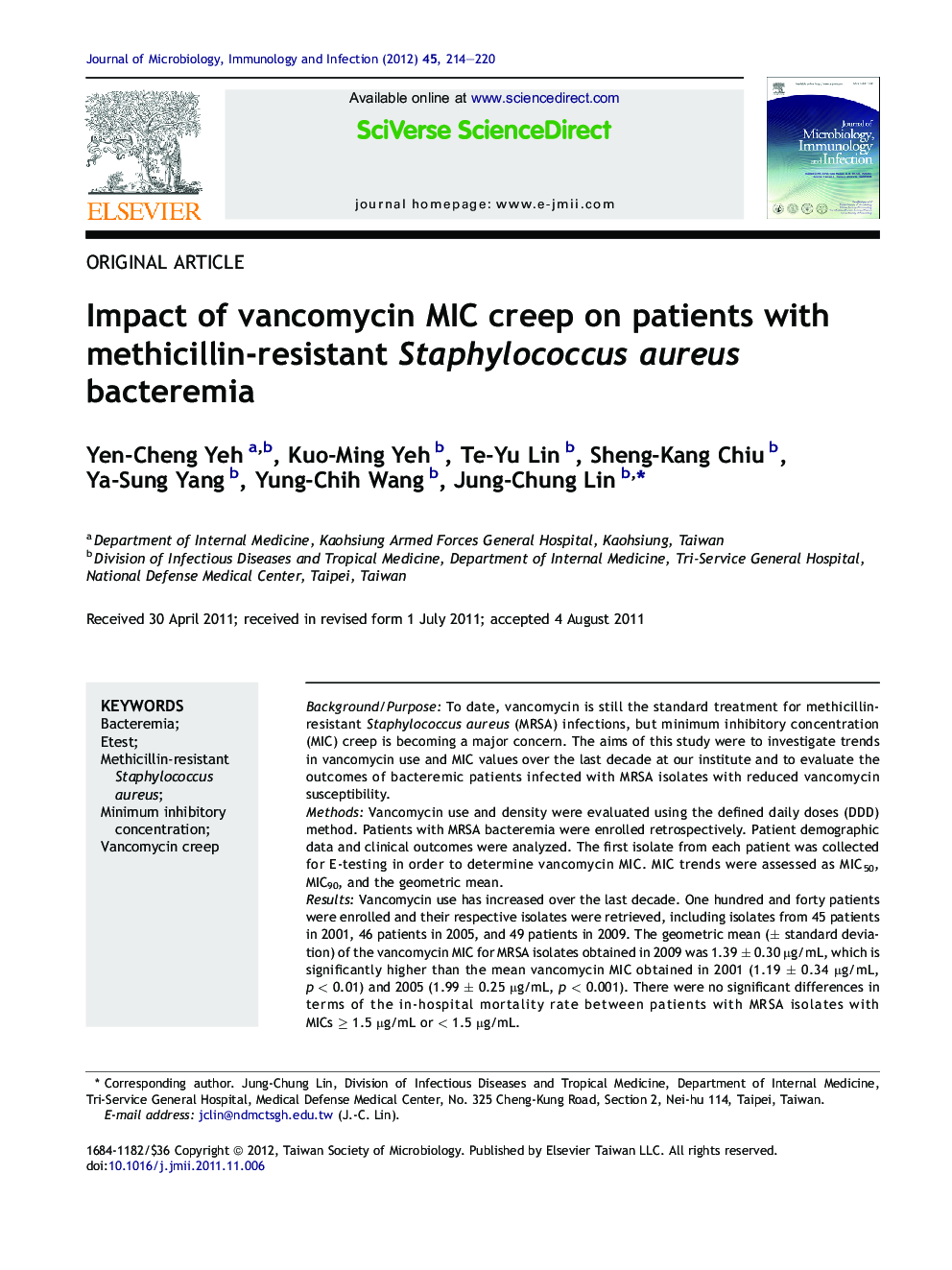 Impact of vancomycin MIC creep on patients with methicillin-resistant Staphylococcus aureus bacteremia