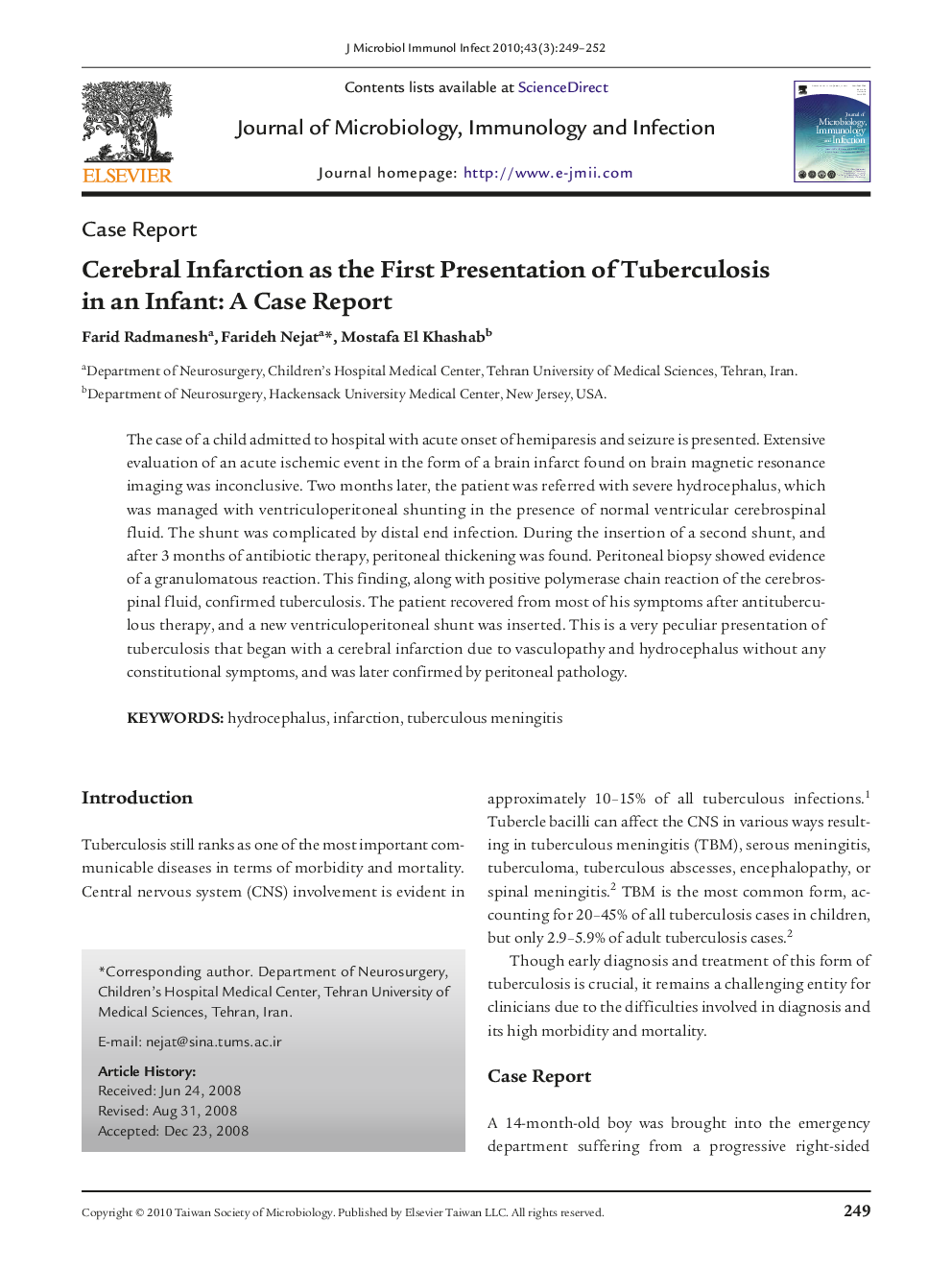 Cerebral Infarction as the First Presentation of Tuberculosis in an Infant: A Case Report