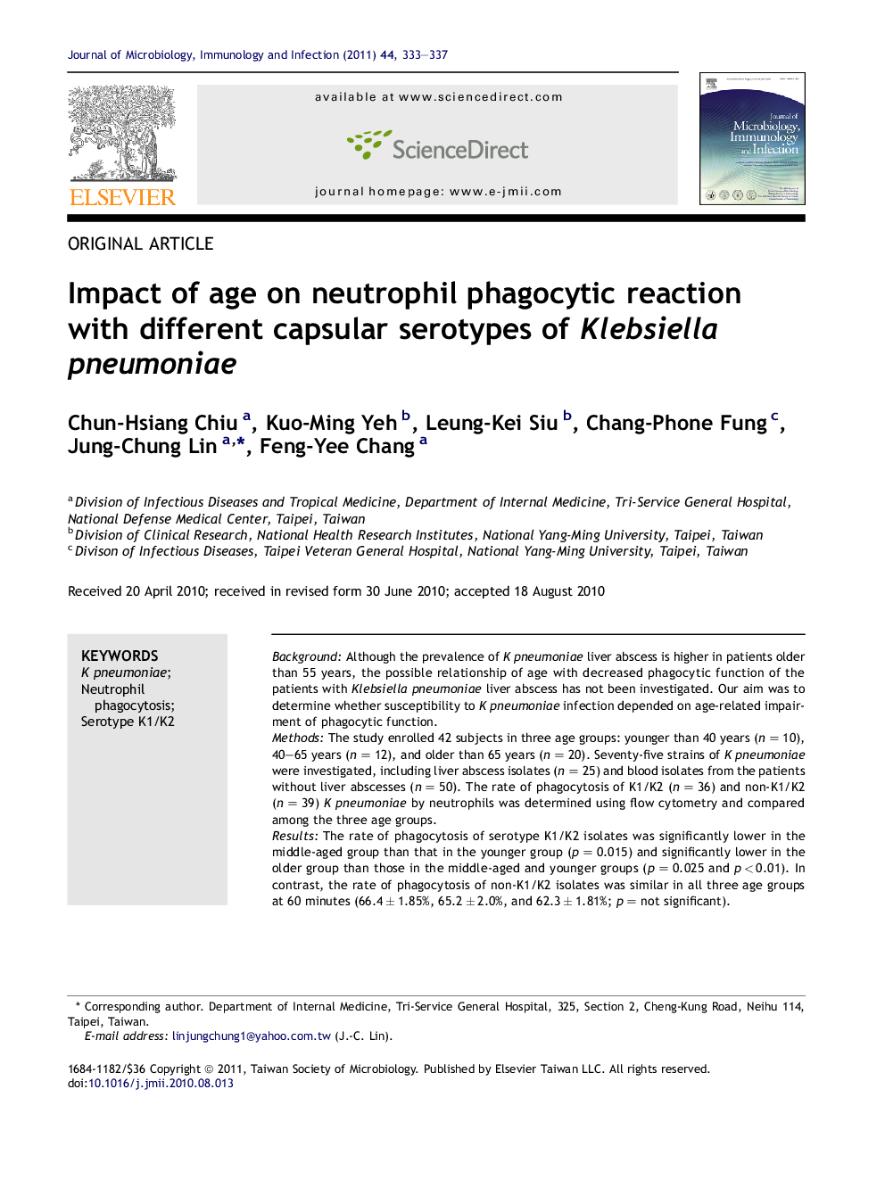 Impact of age on neutrophil phagocytic reaction with different capsular serotypes of Klebsiella pneumoniae