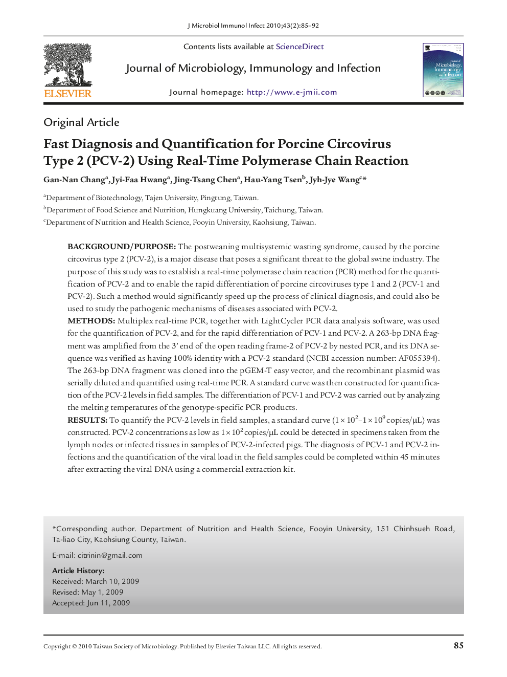 Fast Diagnosis and Quantification for Porcine Circovirus Type 2 (PCV-2) Using Real-Time Polymerase Chain Reaction