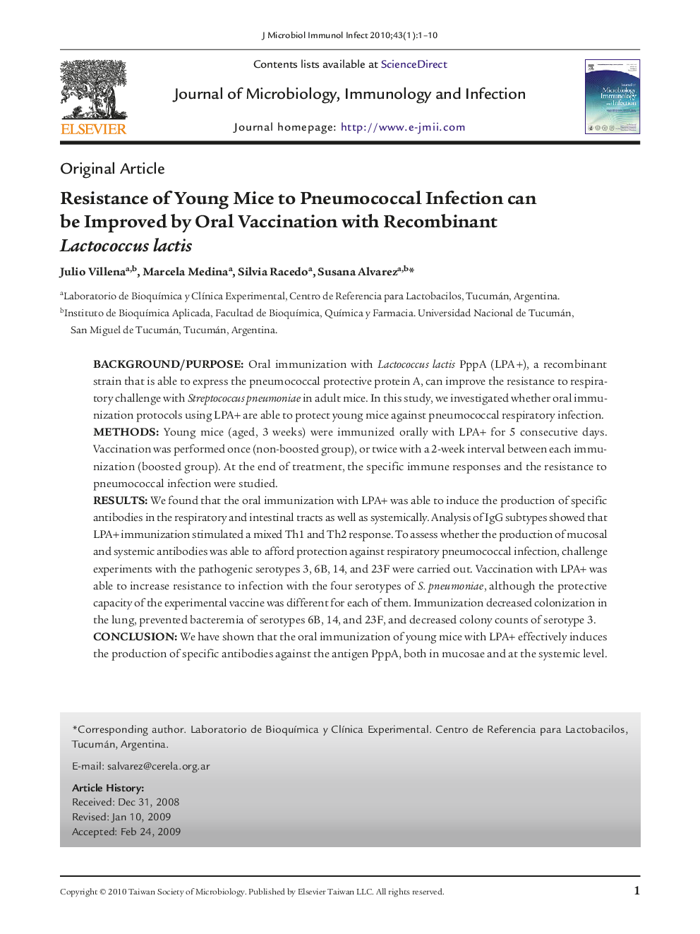 Resistance of Young Mice to Pneumococcal Infection can be Improved by Oral Vaccination with Recombinant Lactococcus lactis