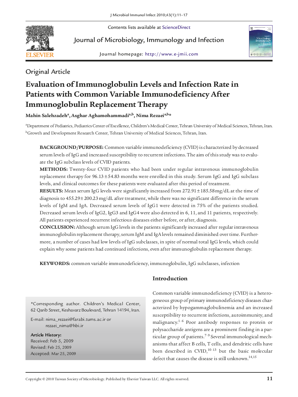 Evaluation of Immunoglobulin Levels and Infection Rate in Patients with Common Variable Immunodeficiency After Immunoglobulin Replacement Therapy