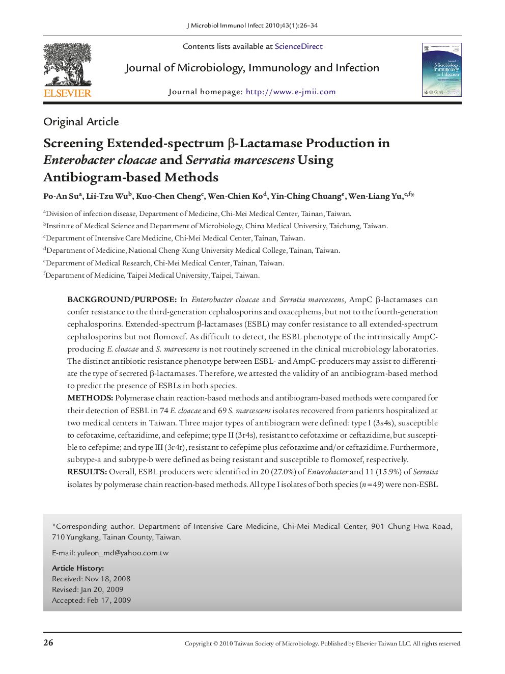 Screening Extended-spectrum β-Lactamase Production in Enterobacter cloacae and Serratia marcescens Using Antibiogram-based Methods