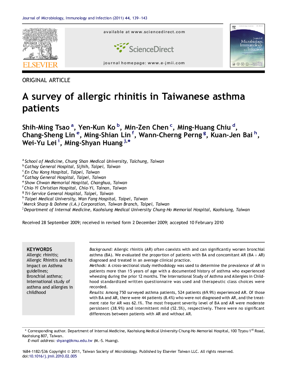 A survey of allergic rhinitis in Taiwanese asthma patients