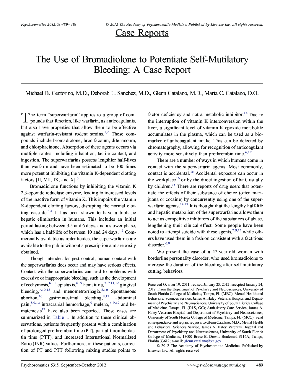 The Use of Bromadiolone to Potentiate Self-Mutilatory Bleeding: A Case Report