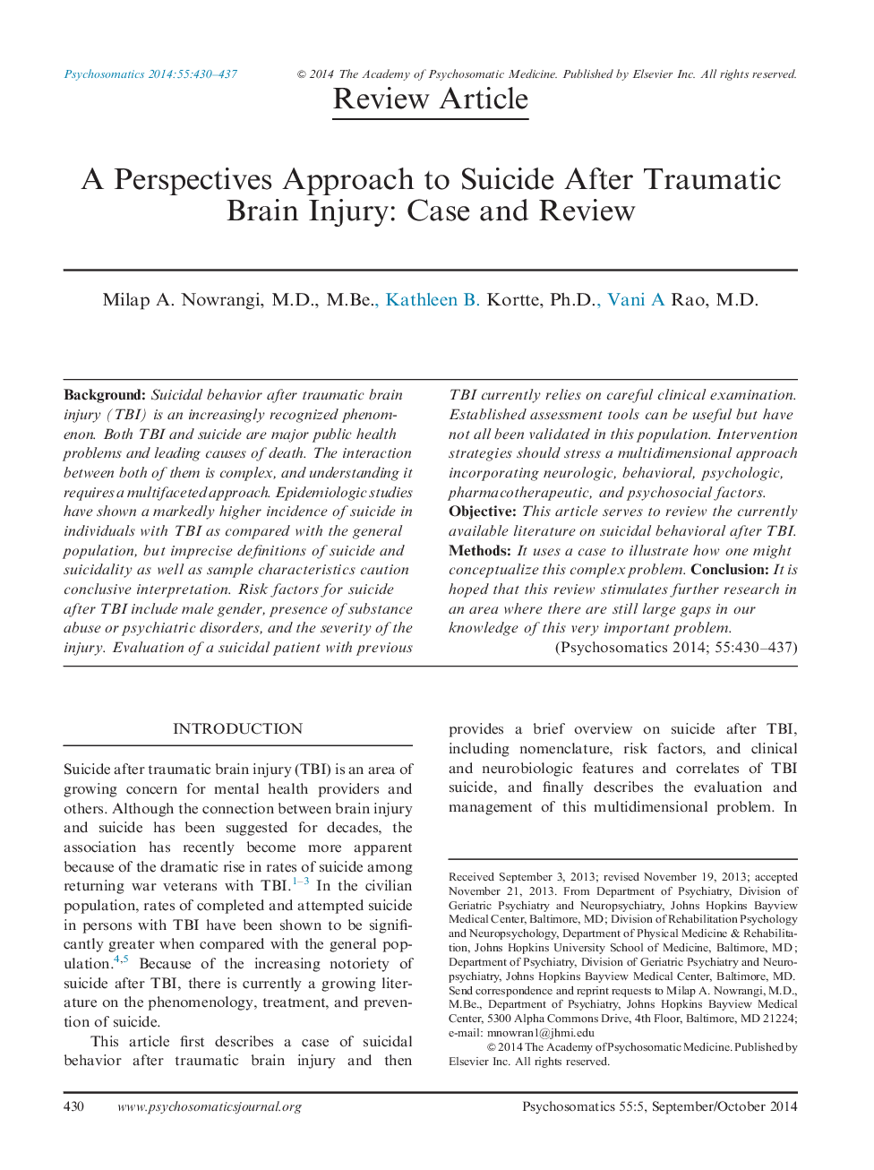 A Perspectives Approach to Suicide After Traumatic Brain Injury: Case and Review