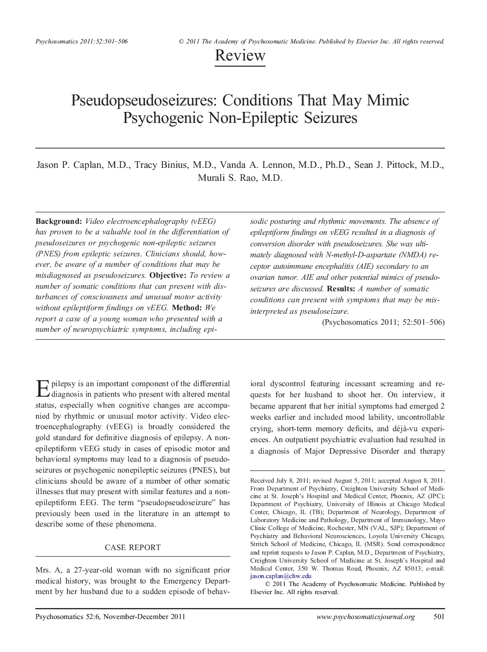 Pseudopseudoseizures: Conditions That May Mimic Psychogenic Non-Epileptic Seizures