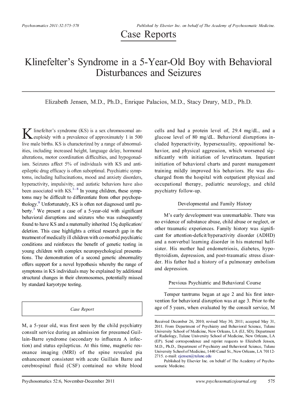 Klinefelter's Syndrome in a 5-Year-Old Boy with Behavioral Disturbances and Seizures