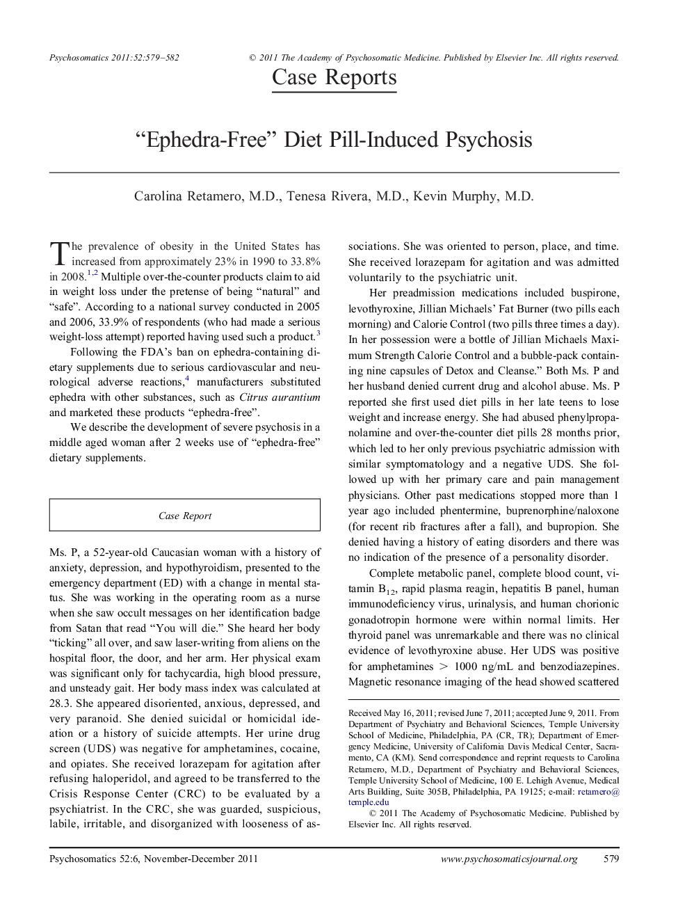 “Ephedra-Free” Diet Pill-Induced Psychosis