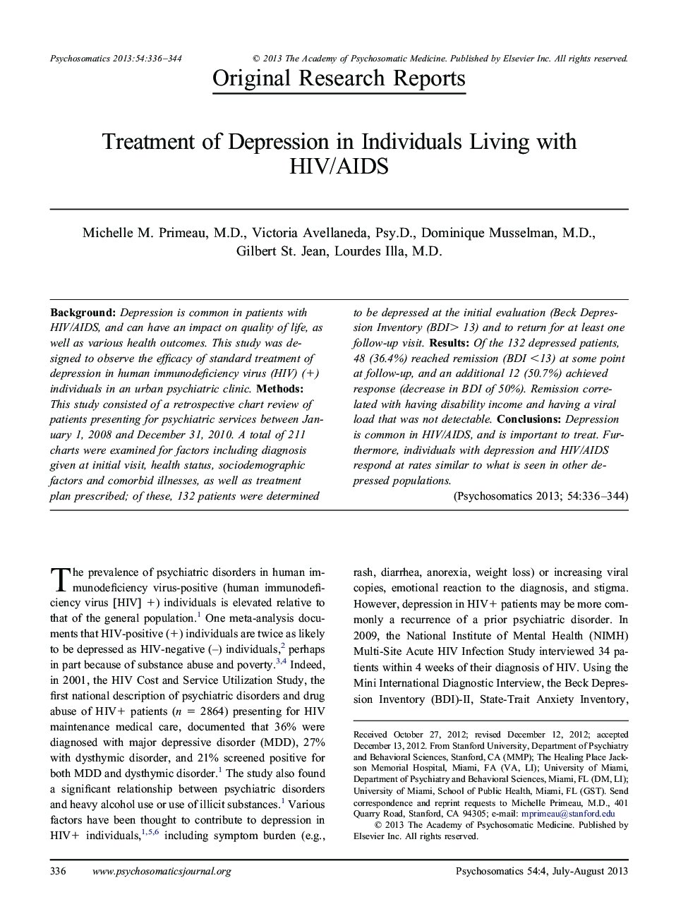 Treatment of Depression in Individuals Living with HIV/AIDS