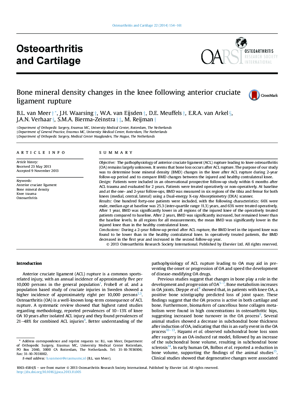 Bone mineral density changes in the knee following anterior cruciate ligament rupture