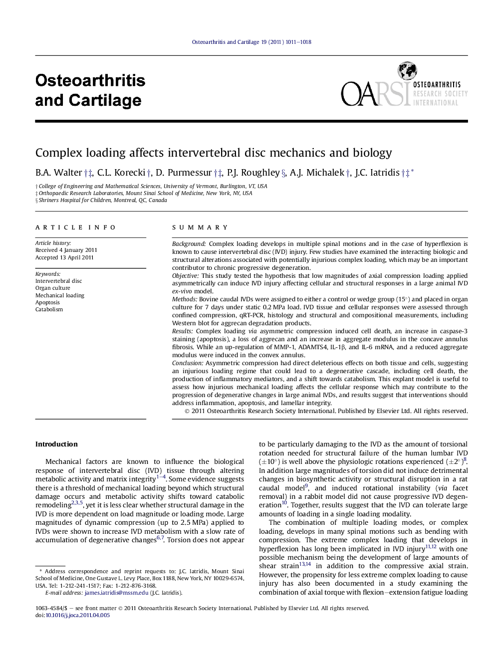 Complex loading affects intervertebral disc mechanics and biology