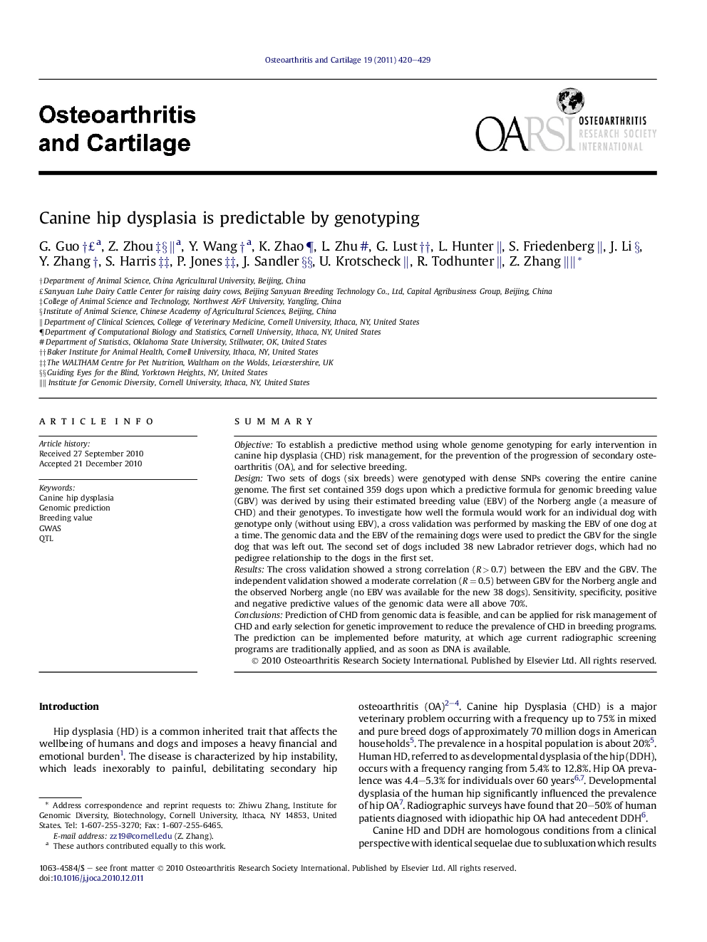 Canine hip dysplasia is predictable by genotyping