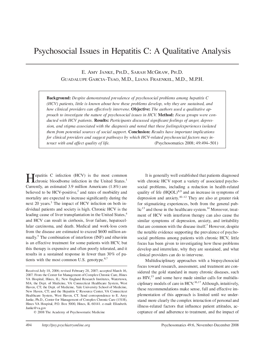 Psychosocial Issues in Hepatitis C: A Qualitative Analysis