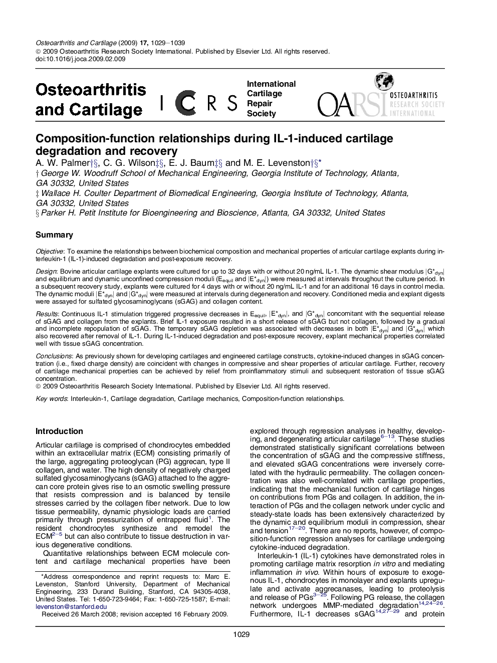 Composition-function relationships during IL-1-induced cartilage degradation and recovery