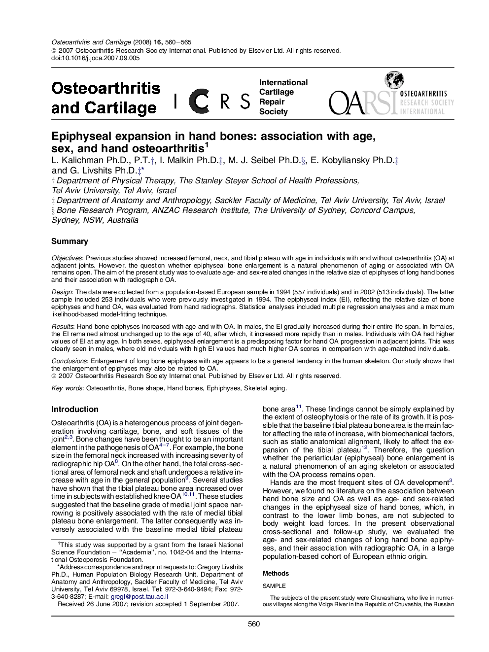 Epiphyseal expansion in hand bones: association with age, sex, and hand osteoarthritis 1