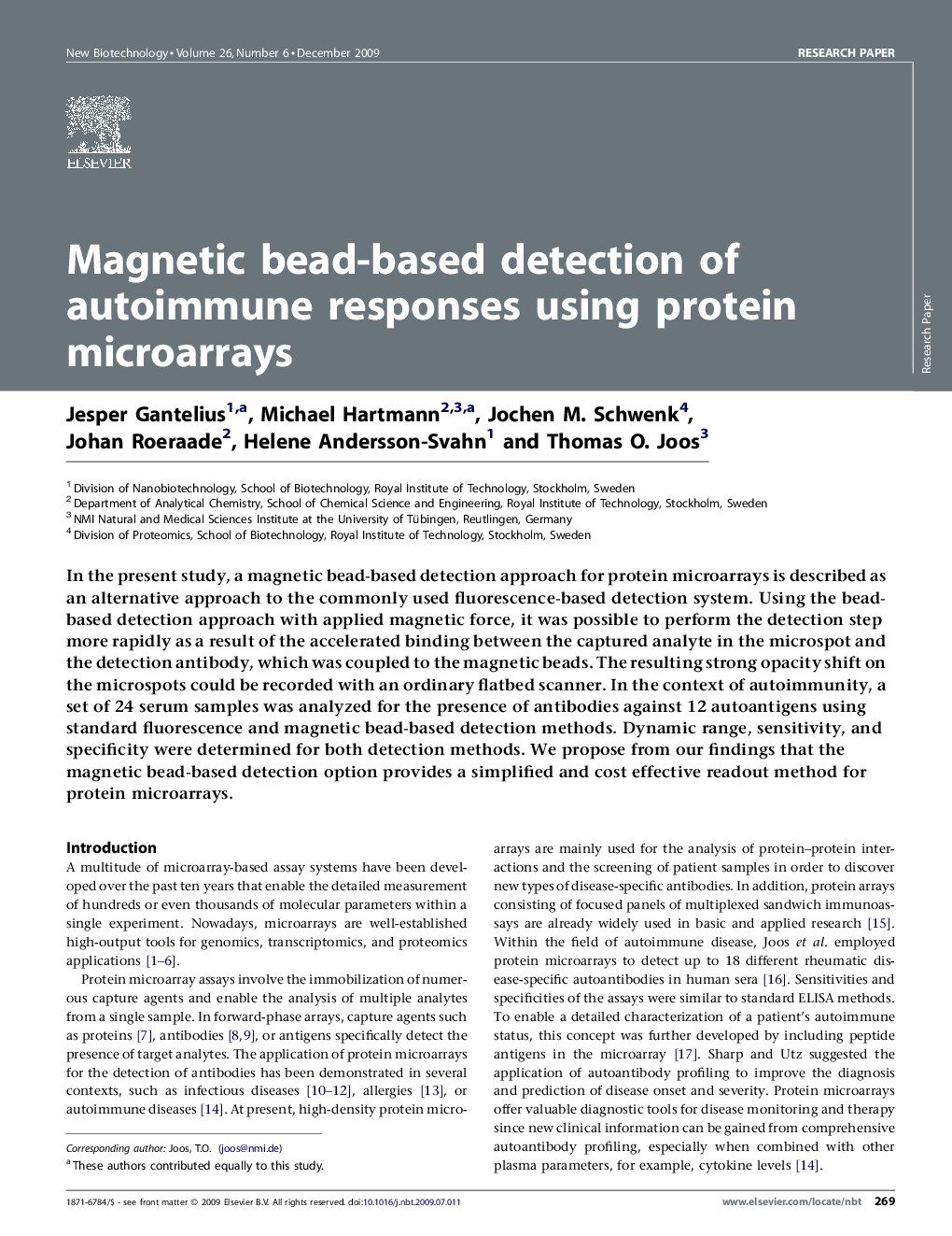 عکس صفحه اول مقاله: Magnetic bead-based detection of autoimmune responses using protein microarrays Magnetic bead-based detection of autoimmune responses using protein microarrays