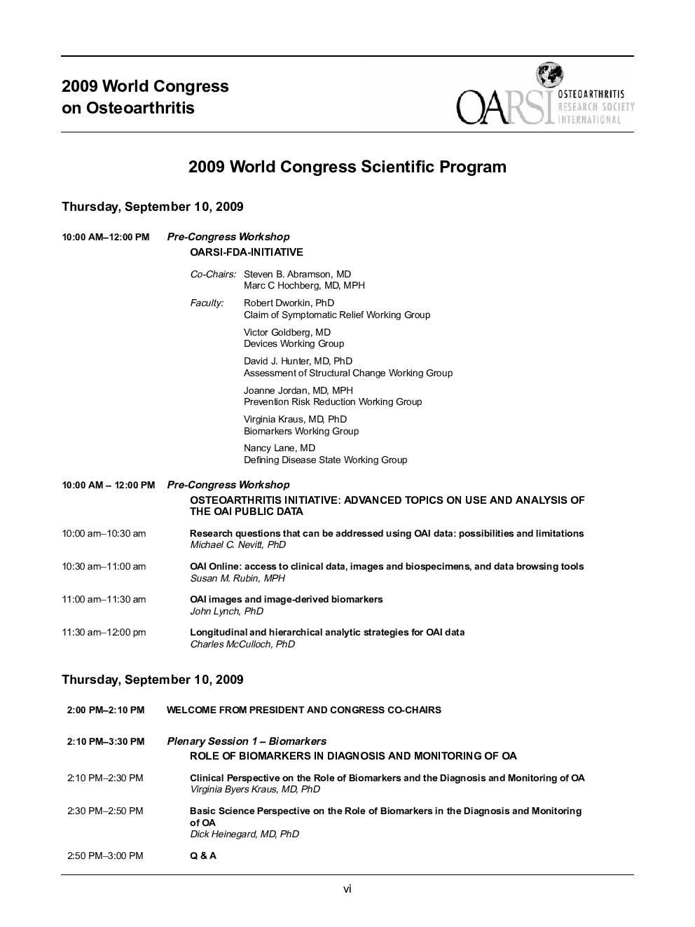 2009 World Congress Scientific Program