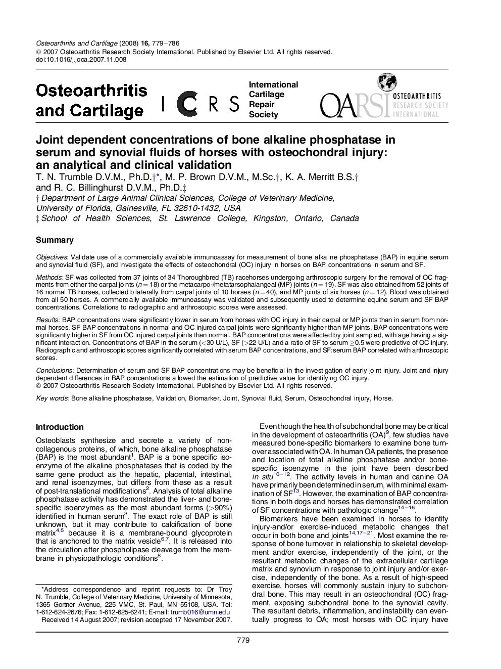 Joint dependent concentrations of bone alkaline phosphatase in serum and synovial fluids of horses with osteochondral injury: an analytical and clinical validation