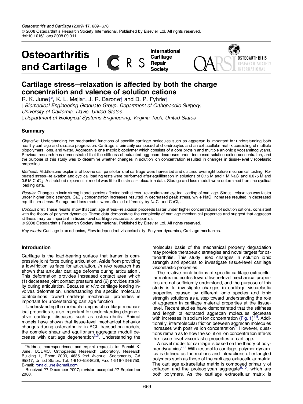 Cartilage stress–relaxation is affected by both the charge concentration and valence of solution cations