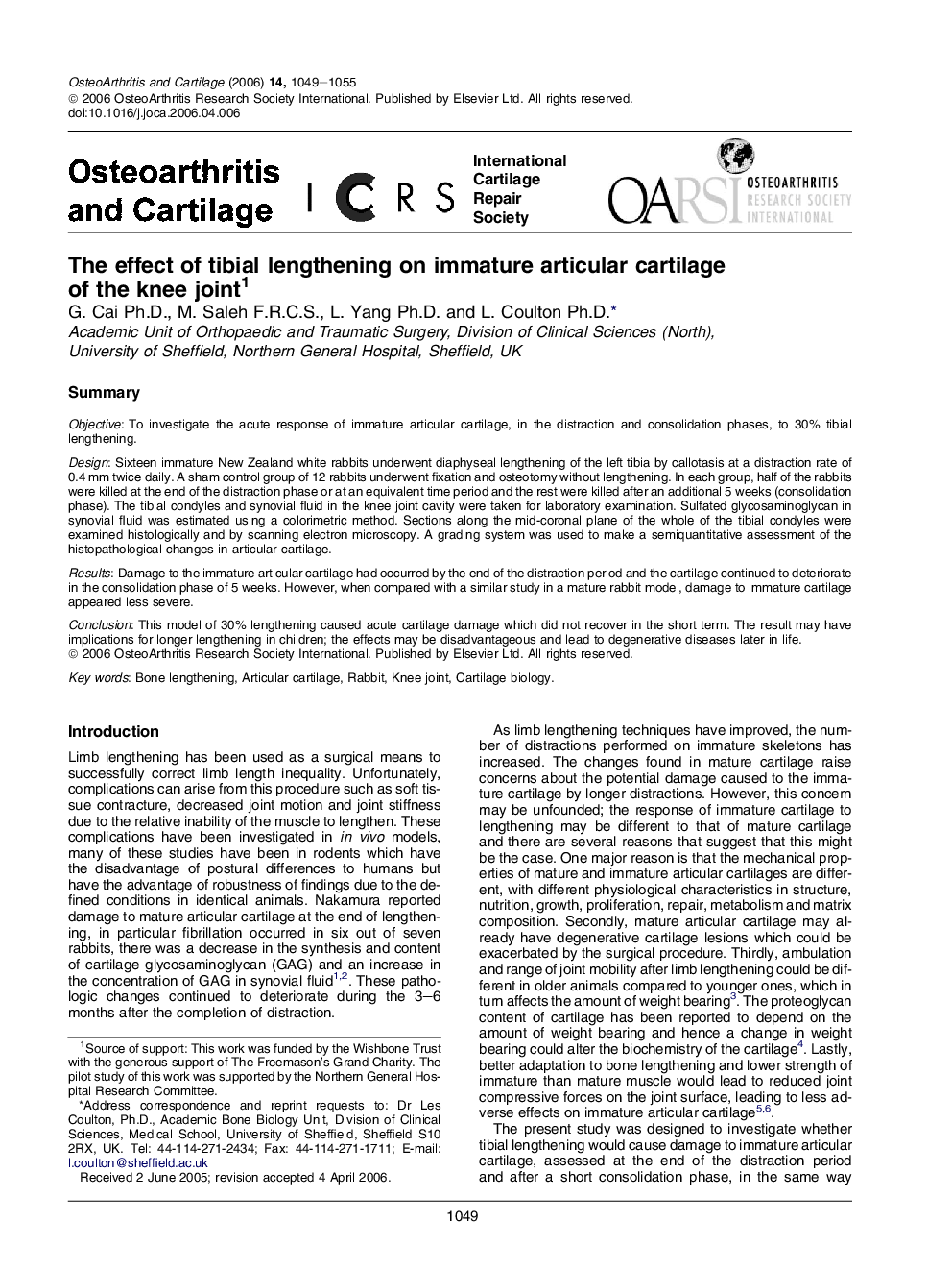 The effect of tibial lengthening on immature articular cartilage of the knee joint 1