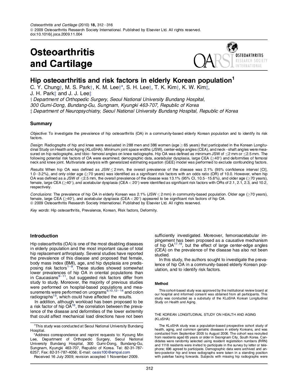 Hip osteoarthritis and risk factors in elderly Korean population 1