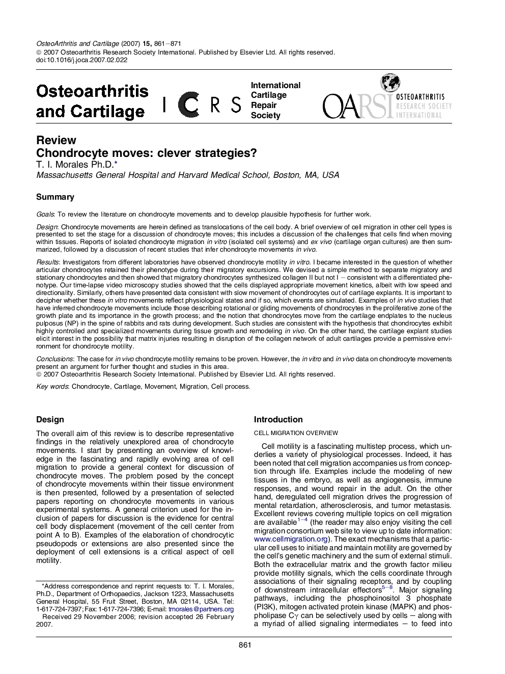 Chondrocyte moves: clever strategies?