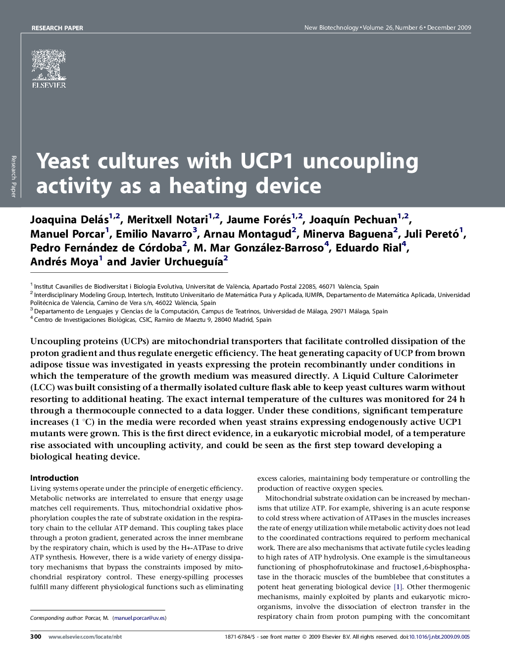 عکس صفحه اول مقاله: Yeast cultures with UCP1 uncoupling activity as a heating device Yeast cultures with UCP1 uncoupling activity as a heating device