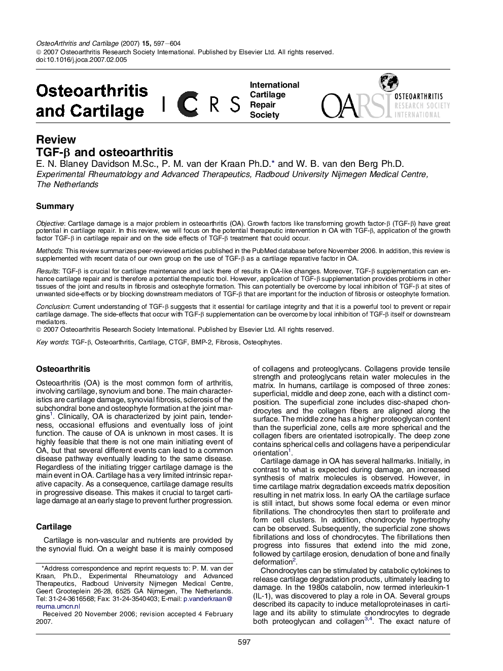 TGF-β and osteoarthritis