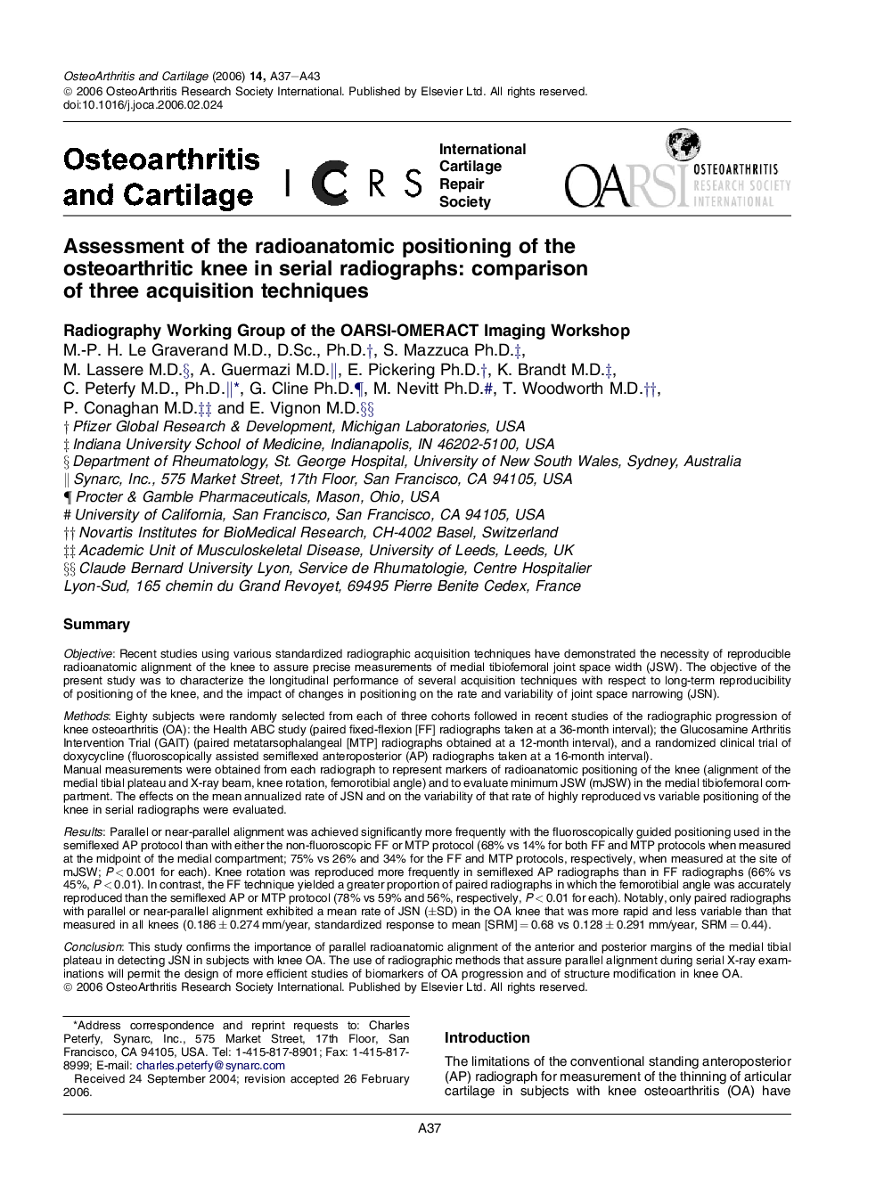 Assessment of the radioanatomic positioning of the osteoarthritic knee in serial radiographs: comparison of three acquisition techniques